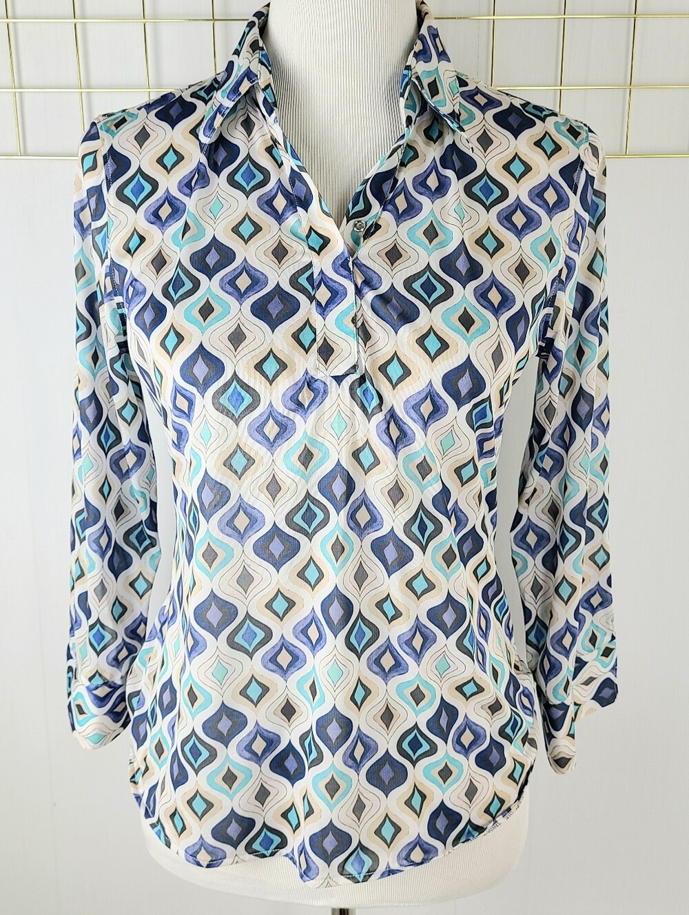 Rossopuro Graphic Pullover Collared Blouse Top
